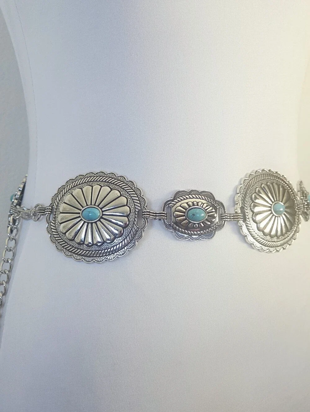 Silver & Turquoise Chain Belt - Picture 6 of 8